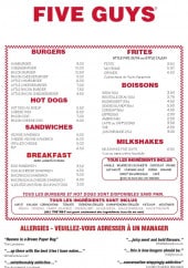 Menu Five Guys - La carte complète en vigueur en 2020