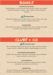 Menu Indiana Café - Les bowls, clubs et co