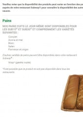 Menu Subway - Les pains au choix