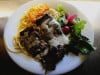 Les Amis Gourmands - Steack de hampe sauce roquefort spaghettis tuile de parmesan