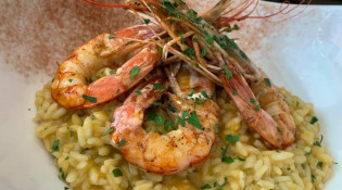Le Cessole - Une risotto à la courge, gambas et leur bisque