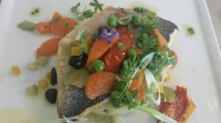 Le Patio - Filet de daurade bio, vierge gourmande, écrasées de pomme de terre